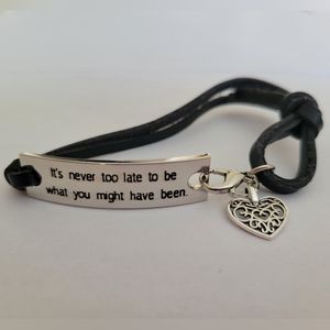 New Inspirational Bracelet Black Leather Dangle Heart Charm